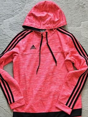 adidas Pink Heathered Hooded Pullover with Black Accents